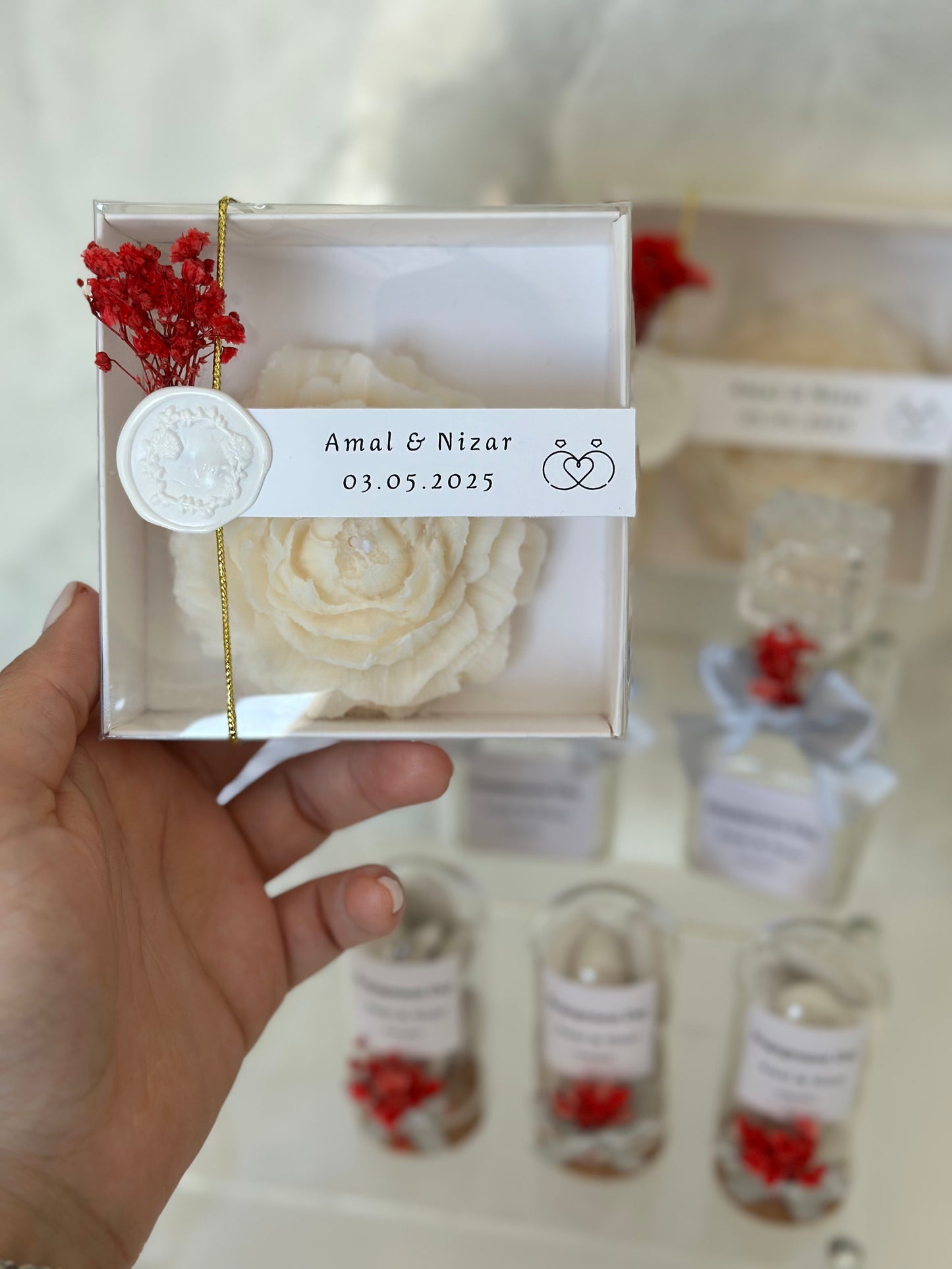 BoX Pivoine, Bouteille et Fiole Dragées